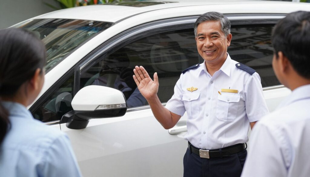 คนขับรถมืออาชีพของบริการเช่ารถตู้อุบล กำลังต้อนรับลูกค้า